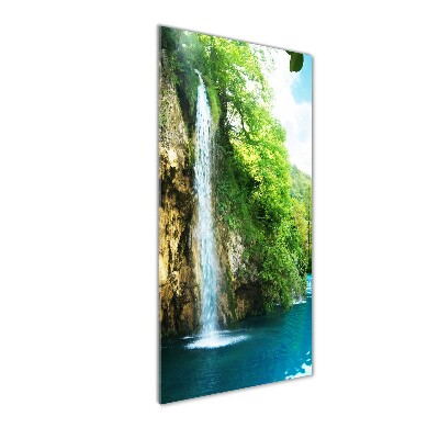 Fotocuadro de cristal elegante para hogar vertical Cascada en el bosque