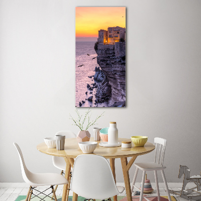 Cuadro decorativo en cristal con canto pulido vertical Casas en los acantilados