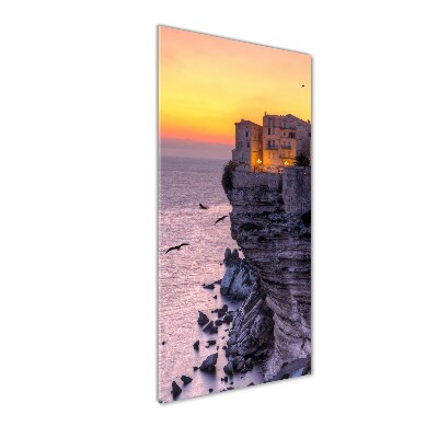 Cuadro decorativo en cristal con canto pulido vertical Casas en los acantilados