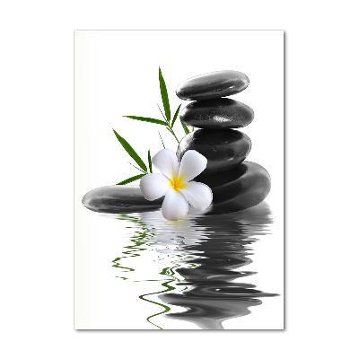 Cuadro de cristal moderno efecto brillo vertical Orquídea y piedras