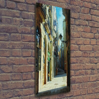 Cuadro de cristal moderno efecto brillo vertical Calles de Barcelona
