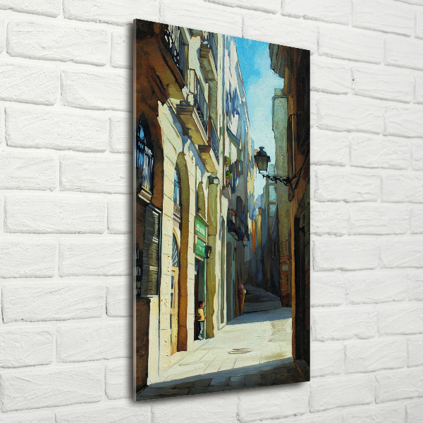 Cuadro de cristal moderno efecto brillo vertical Calles de Barcelona