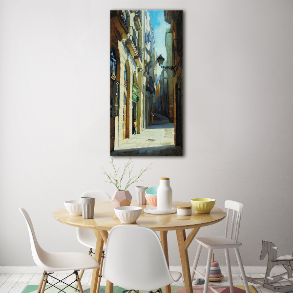Cuadro de cristal moderno efecto brillo vertical Calles de Barcelona