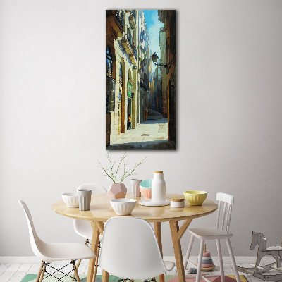 Cuadro de cristal moderno efecto brillo vertical Calles de Barcelona