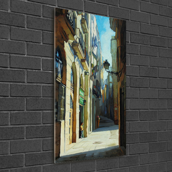 Cuadro de cristal moderno efecto brillo vertical Calles de Barcelona