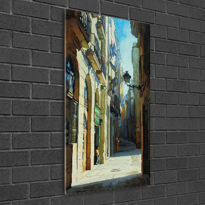 Cuadro de cristal moderno efecto brillo vertical Calles de Barcelona