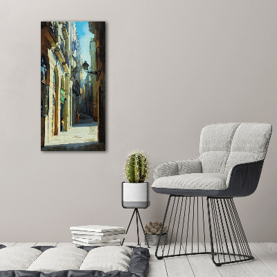 Cuadro de cristal moderno efecto brillo vertical Calles de Barcelona