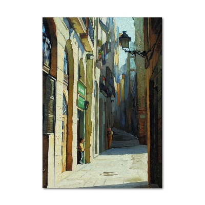 Cuadro de cristal moderno efecto brillo vertical Calles de Barcelona