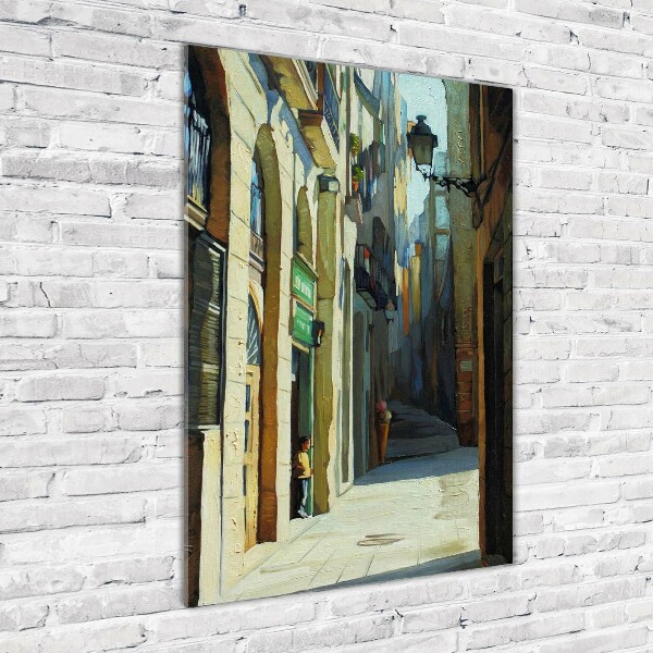 Cuadro de cristal moderno efecto brillo vertical Calles de Barcelona