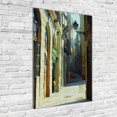 Cuadro de cristal moderno efecto brillo vertical Calles de Barcelona