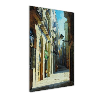 Cuadro de cristal moderno efecto brillo vertical Calles de Barcelona