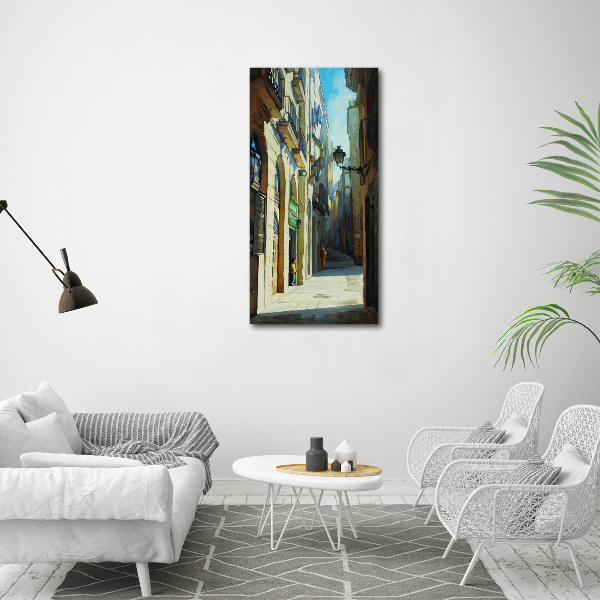 Cuadro de cristal moderno efecto brillo vertical Calles de Barcelona