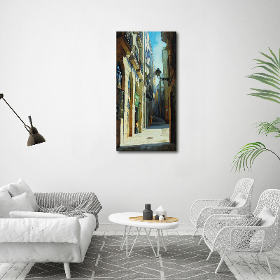 Cuadro de cristal moderno efecto brillo vertical Calles de Barcelona