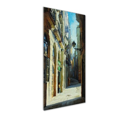Cuadro de cristal moderno efecto brillo vertical Calles de Barcelona
