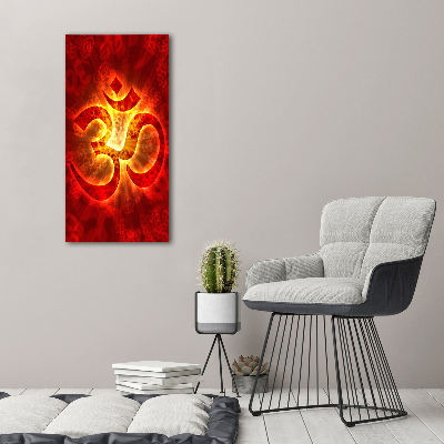 Fotocuadro de cristal elegante para hogar vertical Signo de Om ardiente