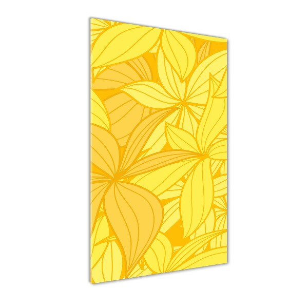 Cuadro de cristal moderno efecto brillo vertical flores amarillas