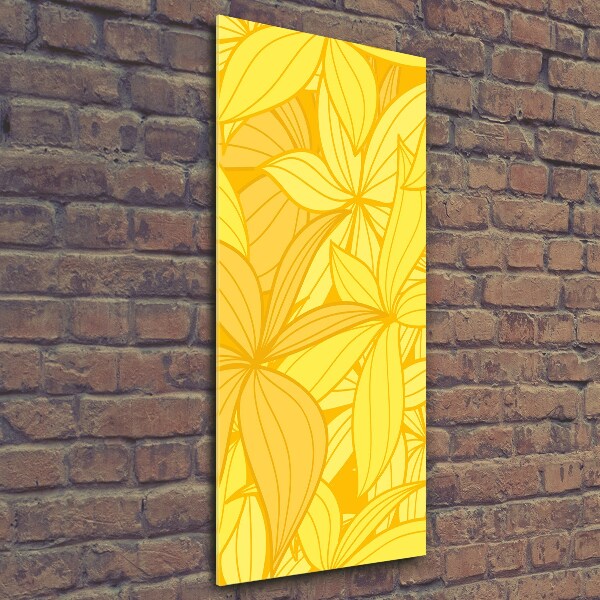 Cuadro de cristal moderno efecto brillo vertical flores amarillas