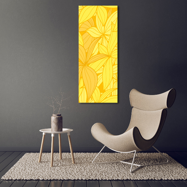 Cuadro de cristal moderno efecto brillo vertical flores amarillas