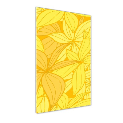 Cuadro de cristal moderno efecto brillo vertical flores amarillas