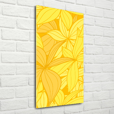 Cuadro de cristal moderno efecto brillo vertical flores amarillas