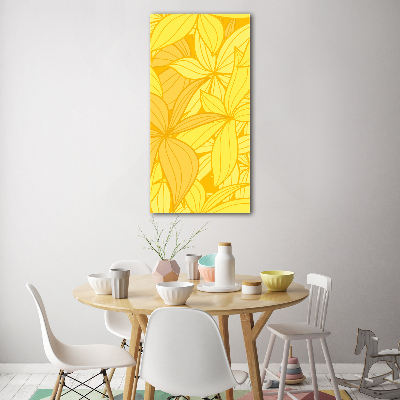 Cuadro de cristal moderno efecto brillo vertical flores amarillas