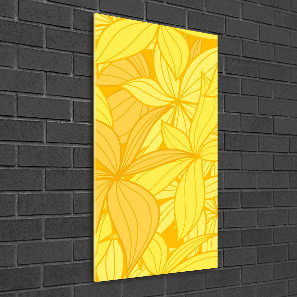 Cuadro de cristal moderno efecto brillo vertical flores amarillas