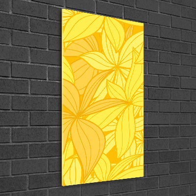 Cuadro de cristal moderno efecto brillo vertical flores amarillas