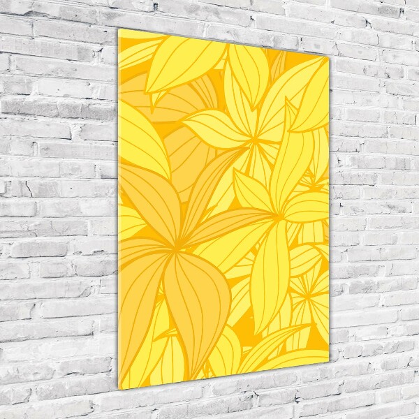 Cuadro de cristal moderno efecto brillo vertical flores amarillas