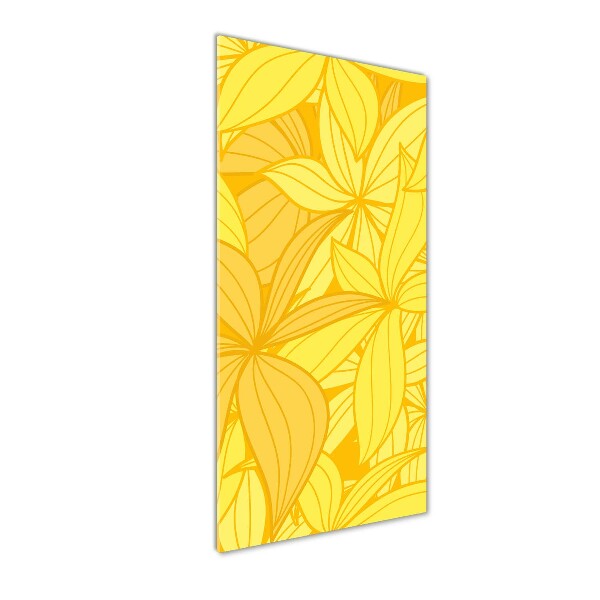 Cuadro de cristal moderno efecto brillo vertical flores amarillas