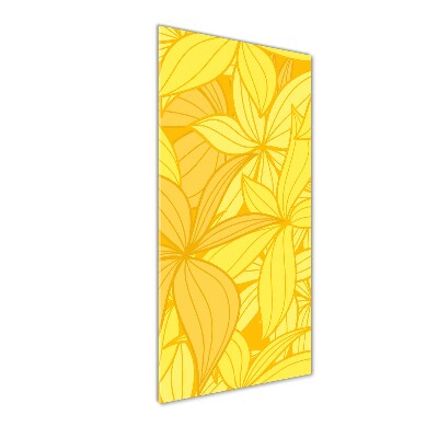 Cuadro de cristal moderno efecto brillo vertical flores amarillas