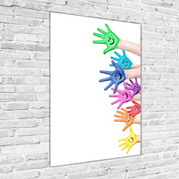Fotocuadro de cristal elegante para hogar vertical Manos pintadas