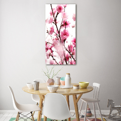 Cuadro de vidrio templado 4mm para pared vertical flores de ciruelo