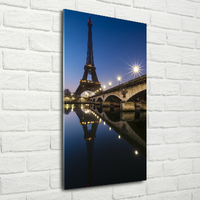 Cuadro decorativo en cristal con canto pulido vertical Torre Eiffel de París