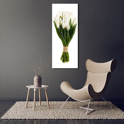 Fotocuadro de cristal elegante para hogar vertical tulipanes blancos