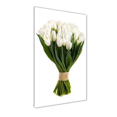 Fotocuadro de cristal elegante para hogar vertical tulipanes blancos