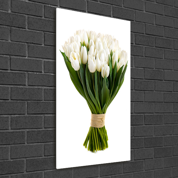 Fotocuadro de cristal elegante para hogar vertical tulipanes blancos