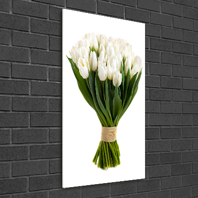 Fotocuadro de cristal elegante para hogar vertical tulipanes blancos