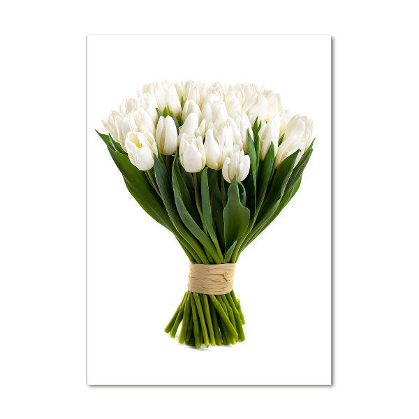 Fotocuadro de cristal elegante para hogar vertical tulipanes blancos