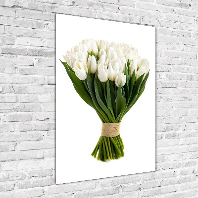 Fotocuadro de cristal elegante para hogar vertical tulipanes blancos