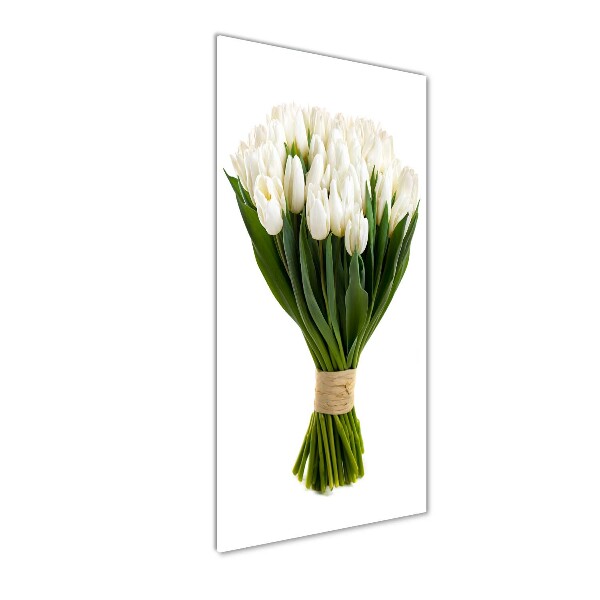 Fotocuadro de cristal elegante para hogar vertical tulipanes blancos