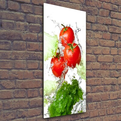 Cuadro decorativo en cristal con canto pulido vertical Tomates y lechuga