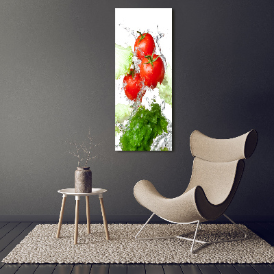 Cuadro decorativo en cristal con canto pulido vertical Tomates y lechuga
