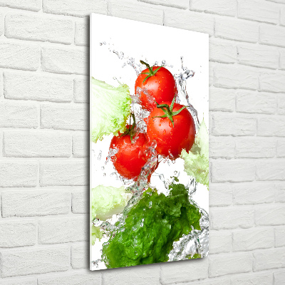 Cuadro decorativo en cristal con canto pulido vertical Tomates y lechuga