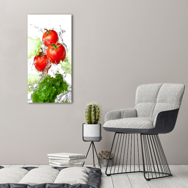 Cuadro decorativo en cristal con canto pulido vertical Tomates y lechuga