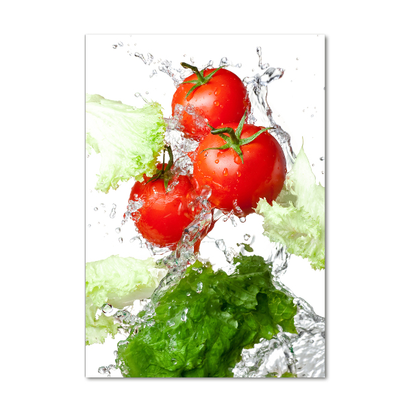 Cuadro decorativo en cristal con canto pulido vertical Tomates y lechuga