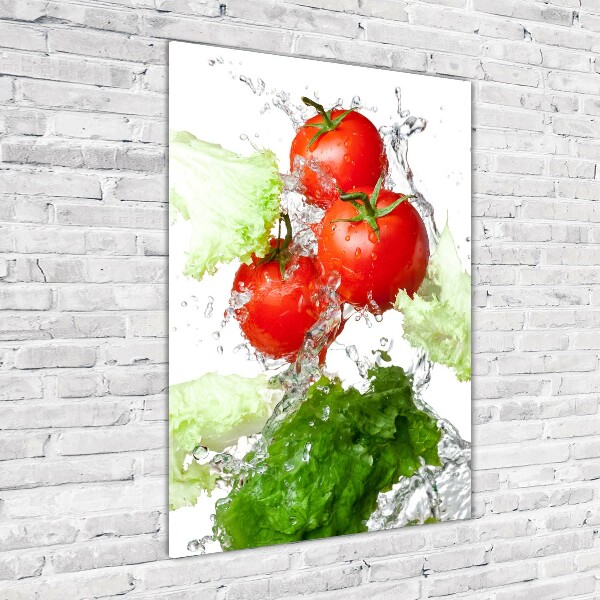Cuadro decorativo en cristal con canto pulido vertical Tomates y lechuga