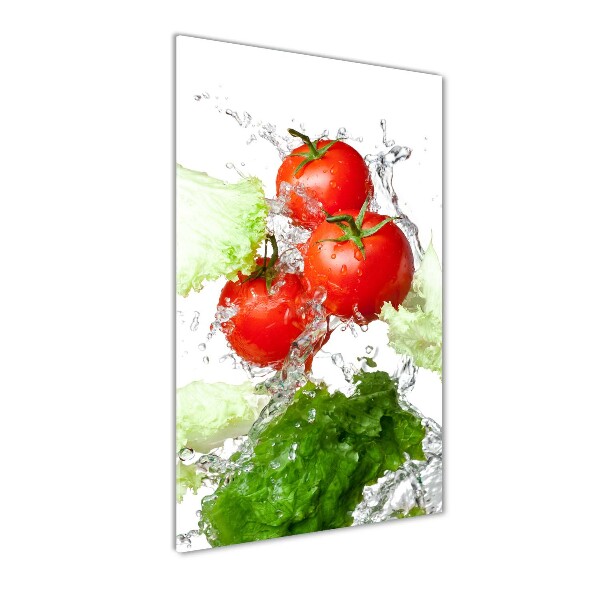 Cuadro decorativo en cristal con canto pulido vertical Tomates y lechuga