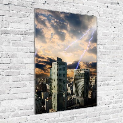 Fotocuadro de cristal elegante para hogar vertical Tormenta sobre Varsovia