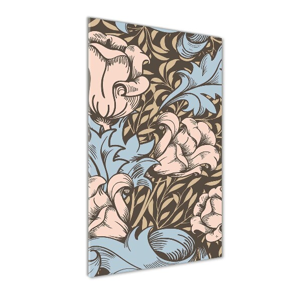 Cuadro decorativo en cristal con canto pulido vertical Flores y hojas