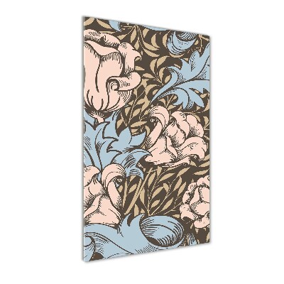 Cuadro decorativo en cristal con canto pulido vertical Flores y hojas